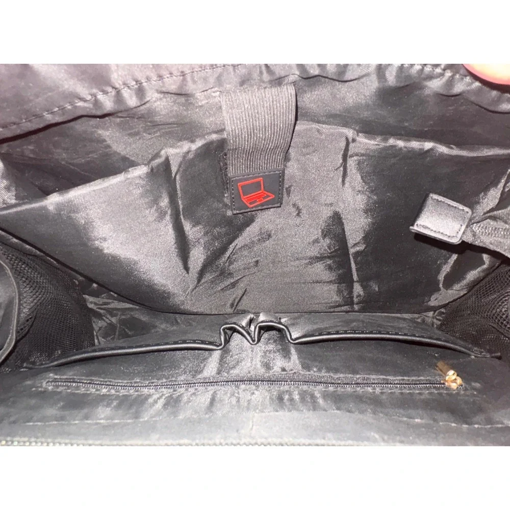 Floral Embossed Laptop Tote Bag Women Black Faux Leather Professional Work Chic